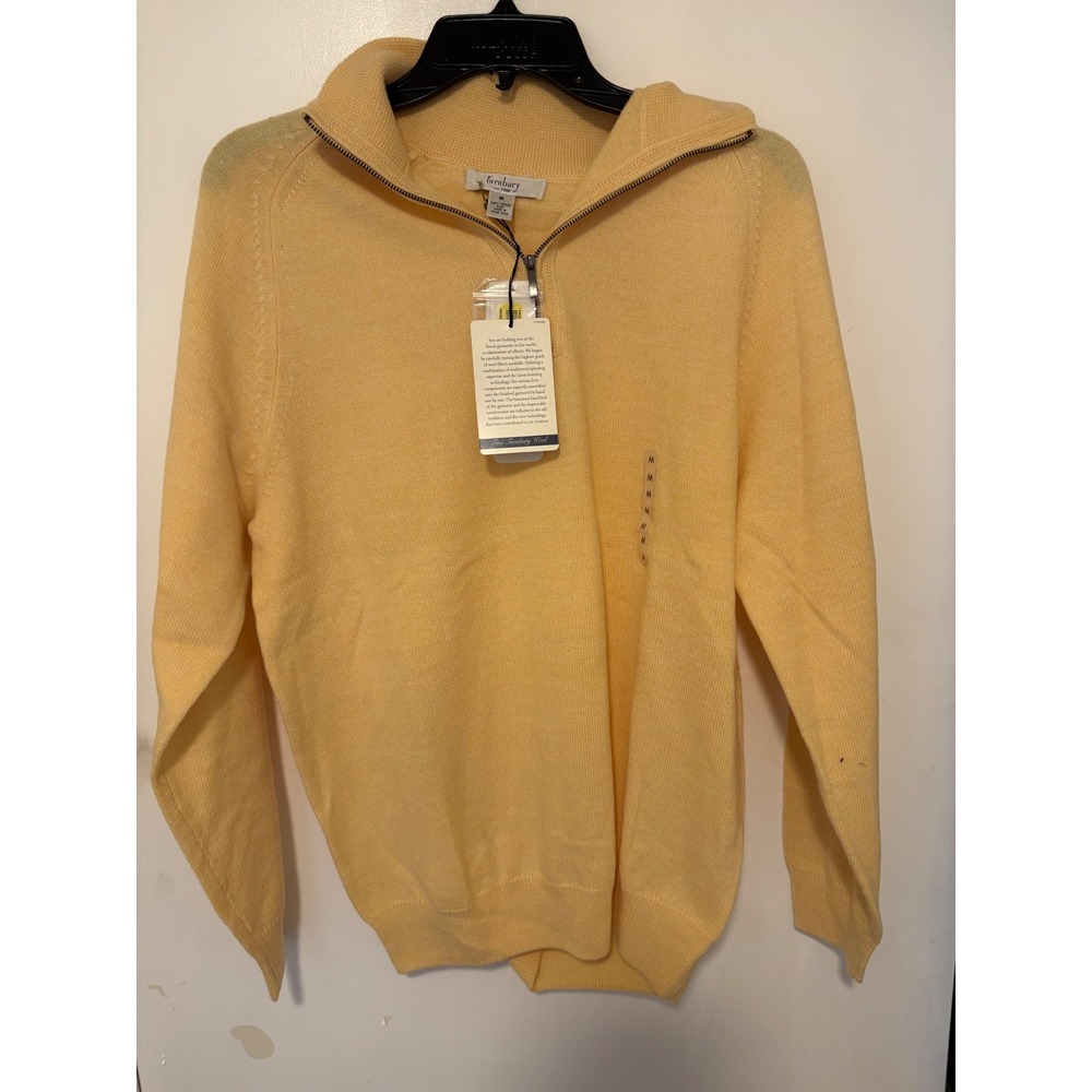 Turnbury Mens 100% Merino Wool Quarter Zip Sweater Yellow Medium NWT